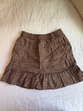 Tahari Brown Printed Ruffle Linen Mini Skirt